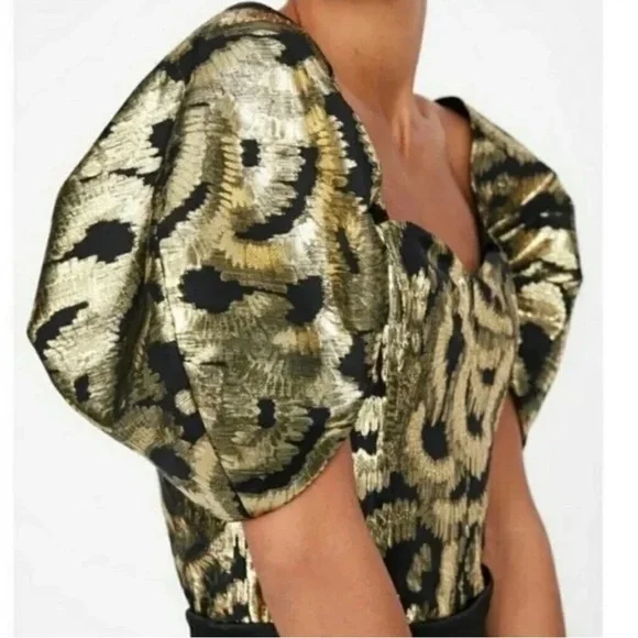 NWT Zara Metallic Gold Black Crop Top Size Medium - Picture 7 of 11